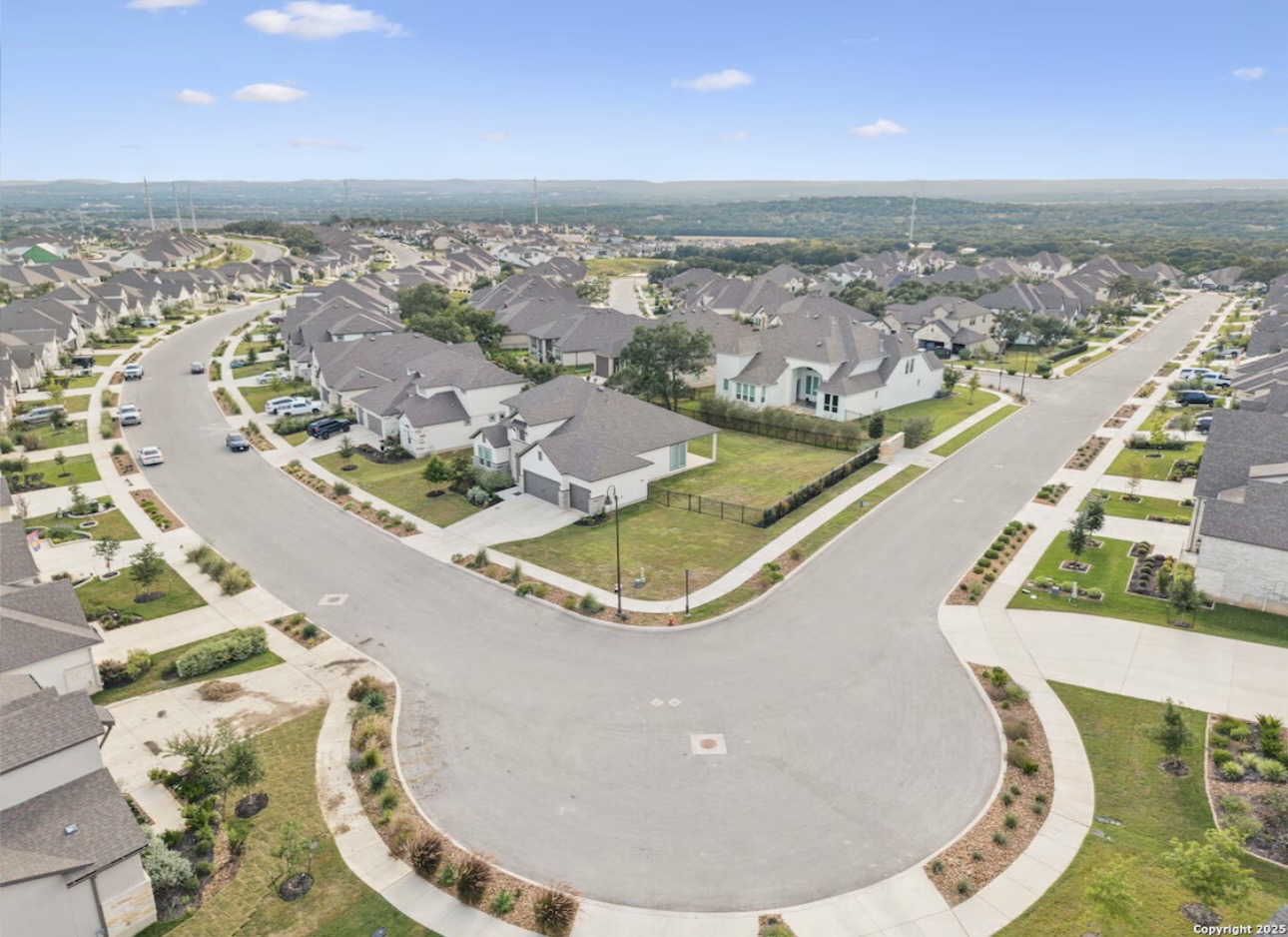 Aerial view of the residential community surrounding the Esperanza Residence in Boerne, Texas.
